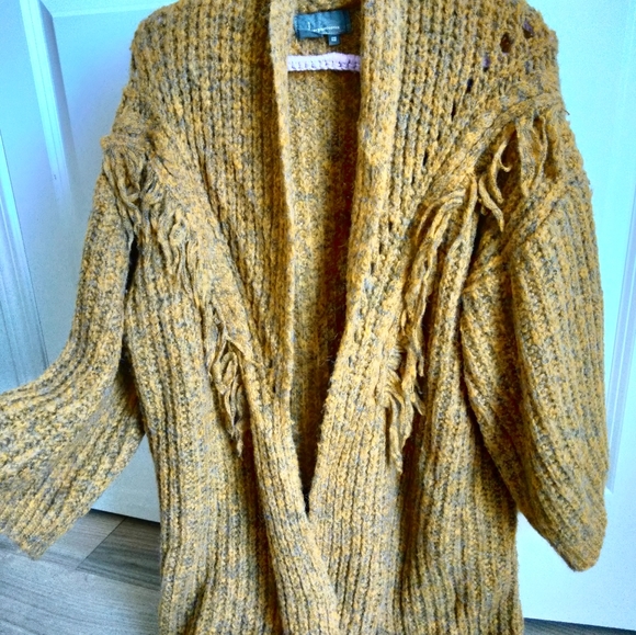 Mustard yellow fringe Cardigan from Anthropologie O/S - Picture 9 of 9